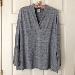 CAbi V-Neck Rayon/Cotton Blend Long Sleeve Placket Tee Heather Gray Size XL